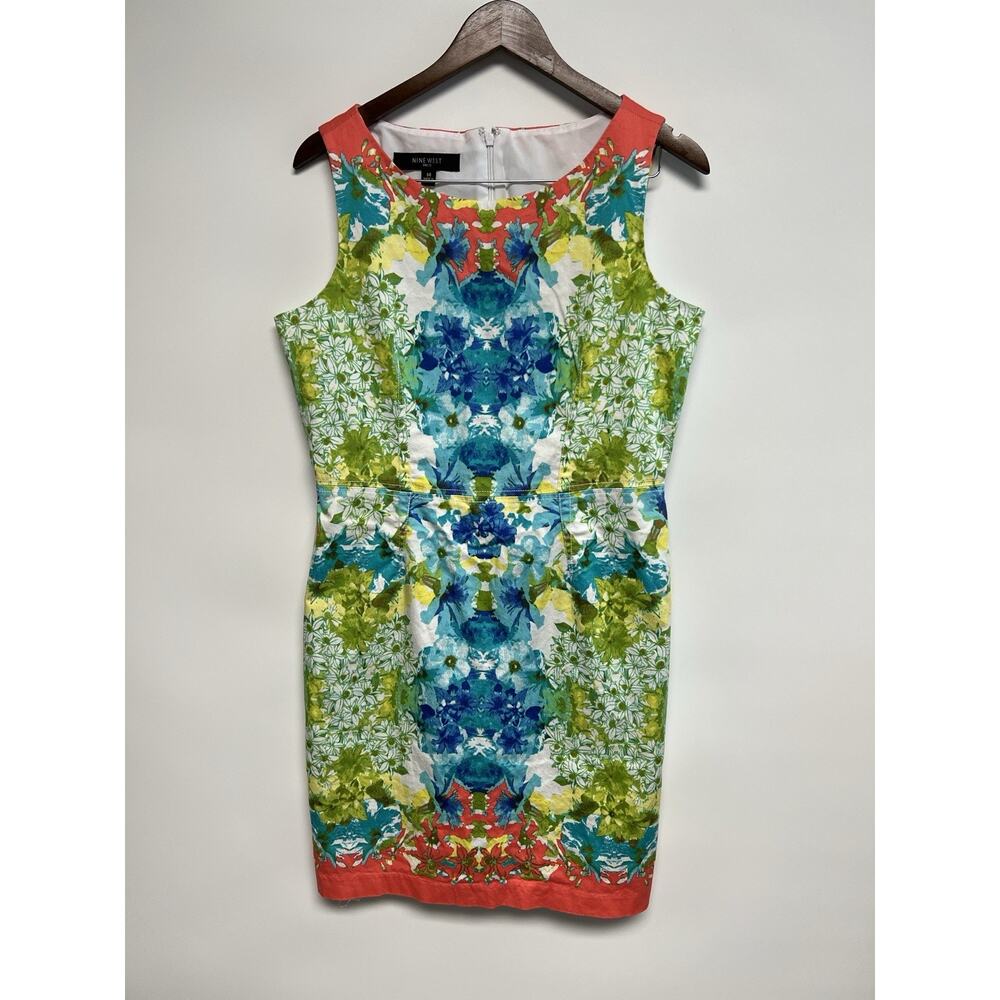 Retro Nine West Dress Womens Sz 14 Colorful Floral Church Cruise Preppy Career